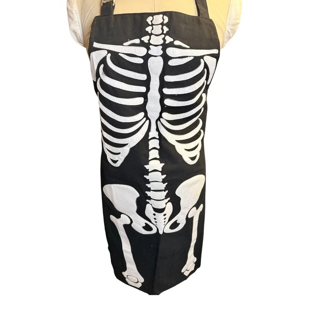 Williams Sonoma Skeleton Halloween Apron Black White Cotton Adjustable Adult